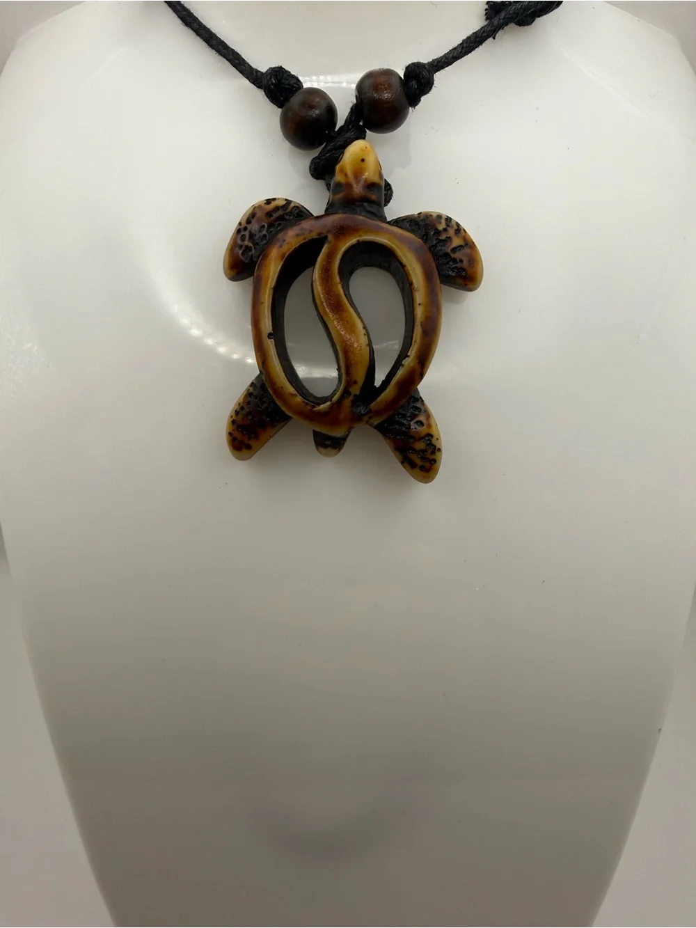 Sea Turtle Carved Tribal Pendant Adjustable Necklace with Leather Band Brown